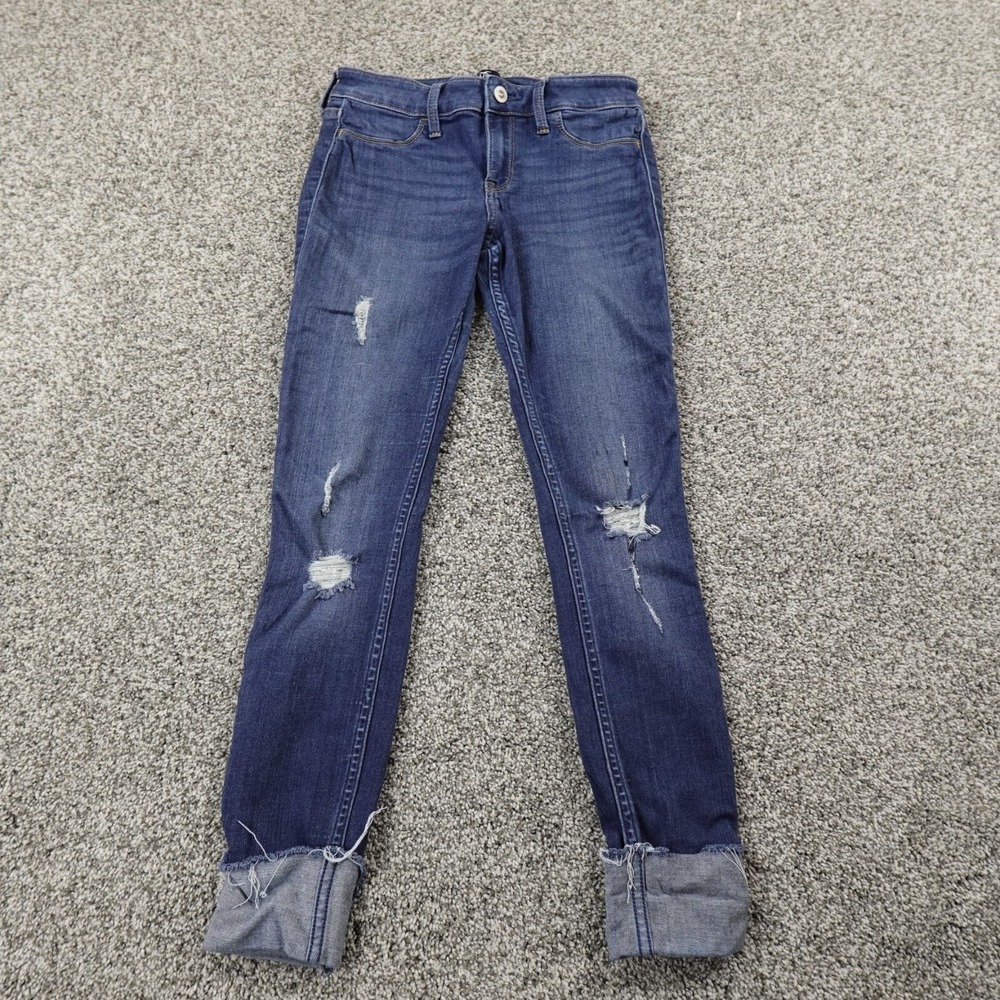 Hollister Jeans Womens 3 Dark Blue Denim Pants Low‎ Rise Skinny Legging Stretch